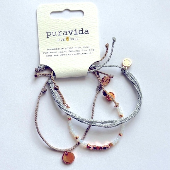 Pura Vida Silver/Bronze Gold Bracelet Trio - Picture 1 of 3